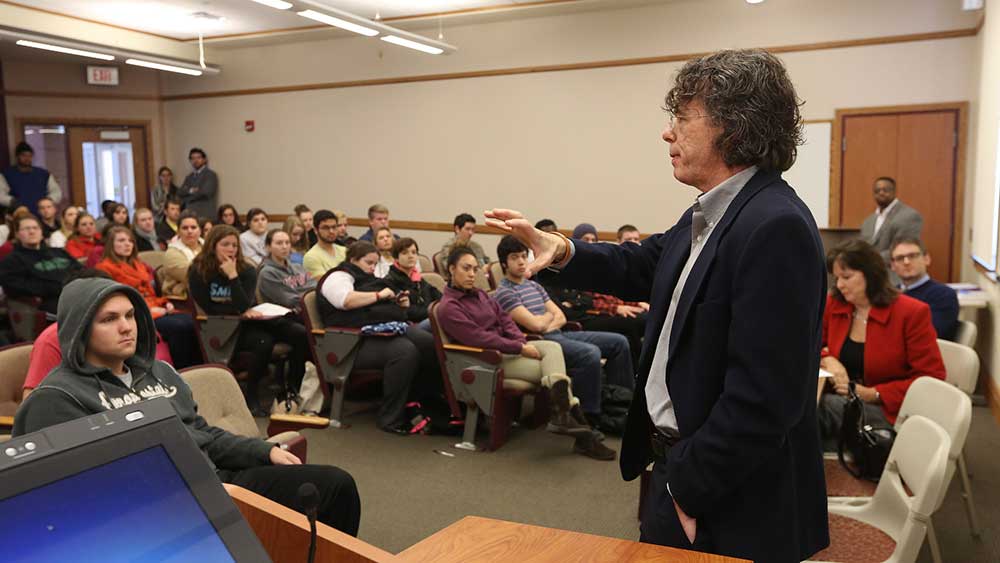 A PennWest California faculty member teaches a history course.